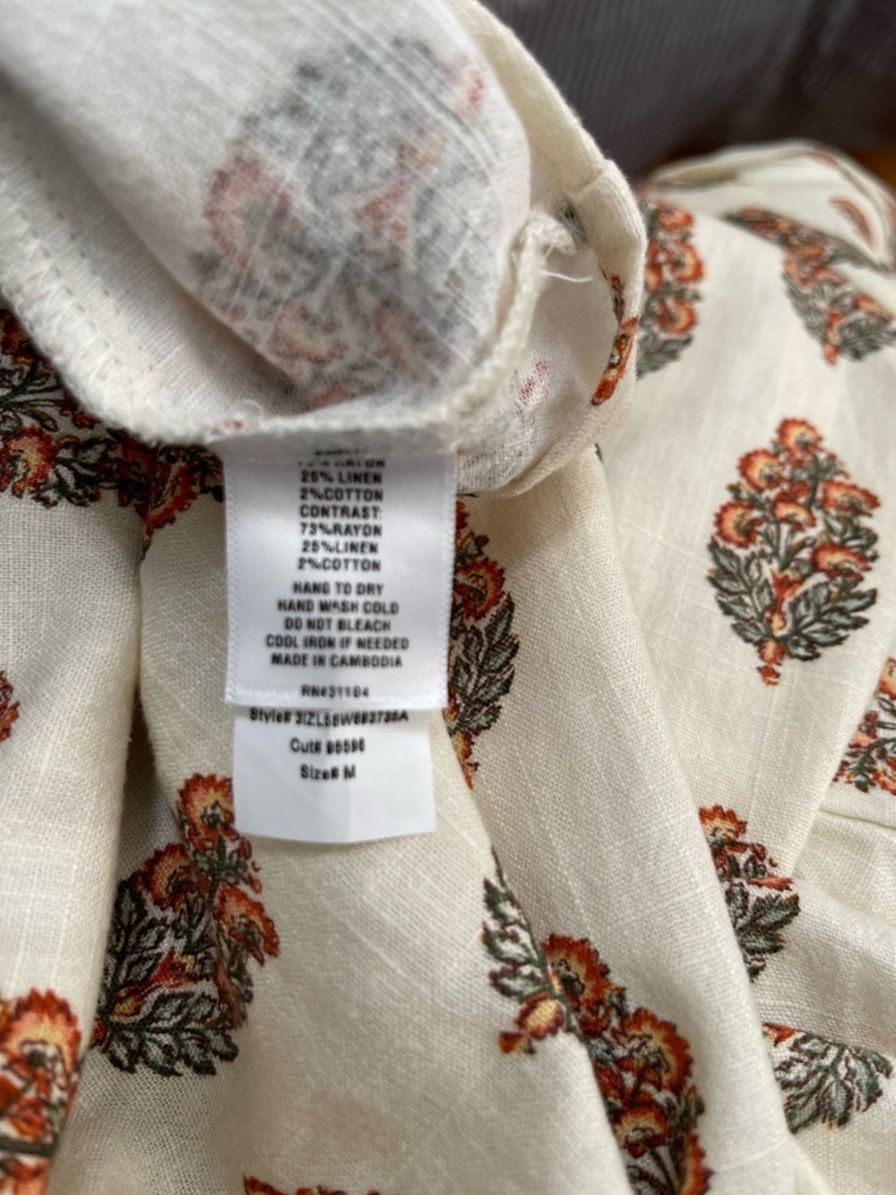 Wonderly Cream Peasant Top with Rust Floral‎ Motif Cottagecore Boho Size M - Picture 11 of 11